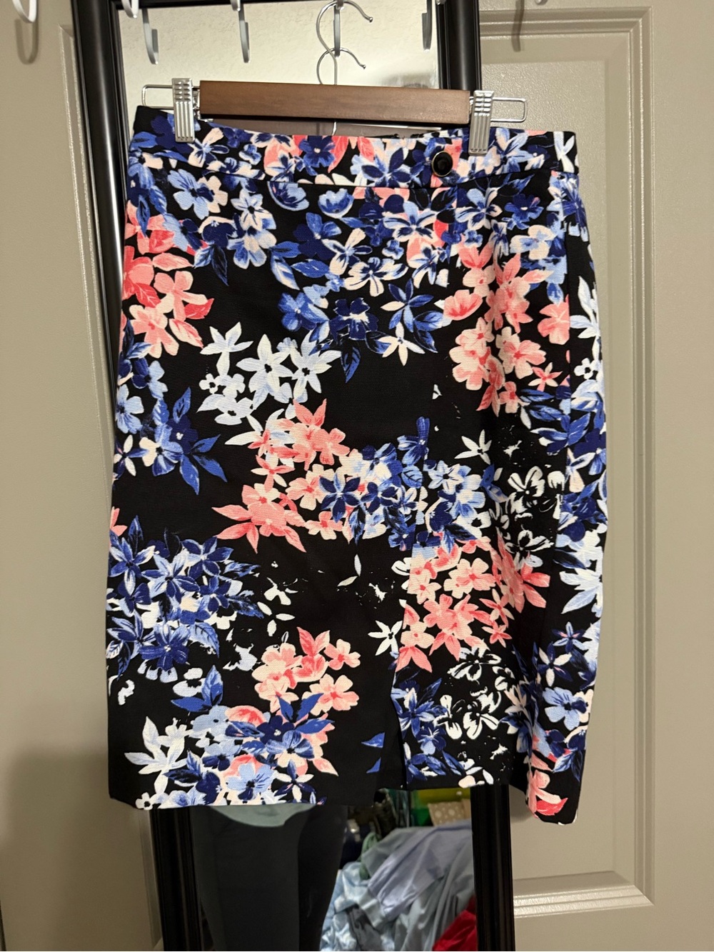 Talbots Black Pencil Skirt with Blue and Pink Floral Print